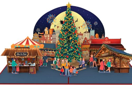 Three Dee Cards - German Christmas Market 3D Special Pop Up Greeting Card for Daughter Son In Law Husband Wife Brother Sister Mum and Dad Family Holiday Pop-up