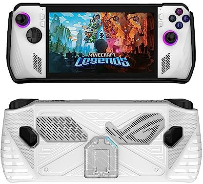 NUHFUFA Protective Case with Bracket Compatible with ASUS Rog Ally 7-inch Handheld 2023, Ergonomic Arc Design TPU Grip Cover Anti-Collision(White)