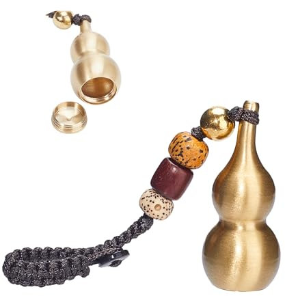 GORGECRAFT Feng Shui Messing Wu Lou Kürbis-Schlüsselanhänger Chinesischer Hulu-Schlüsselhalter Messing Goldene Kalebasse Mit Bodhi-Perlen Autodekoration Anhänger Tasche Medaillon Schlüsselanhänger