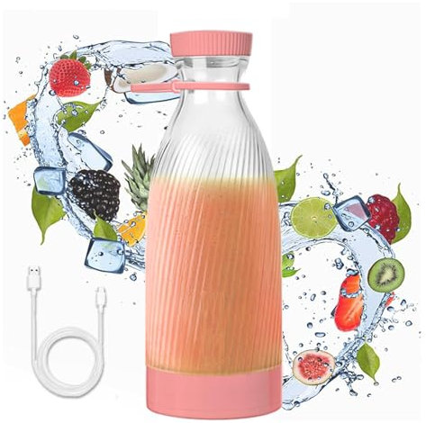 Fresh Juice Blender Portable, 500 Ml, Conception à 6 Lames Blender Portable, Recharge Usb Portable Sans Fil Blender Mixeur, Le Cadeau Le Plus Parfait,Pink