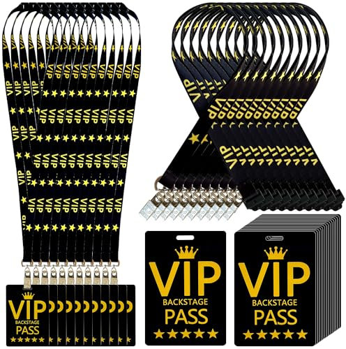 Umhängeband mit PVC-Passkarten, schwarzes Umhängeband mit drehbaren Metall-Clips, PVC-VIP-Karten für Backstage-Pass, Konzert, Event, Geburtstag, Filmabend, Party, Organizer, 30 Stück