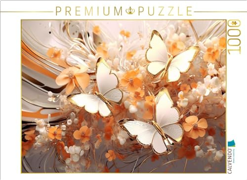 CALVENDO Puzzle Schmetterlinge auf edlen Blüten in Orange und Gold | 1000 Teile Lege-Größe 64 x 48 cm Foto-Puzzle für glückliche Stunden