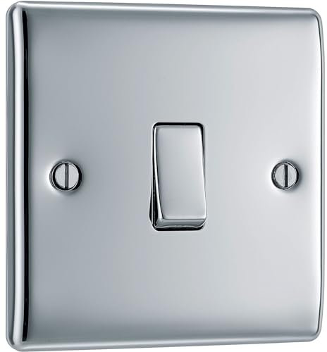 AMK® BG Nexus Metal Polished Shiny Mirror Chrome Single Light Switch 1 Gang 2 Way 10a