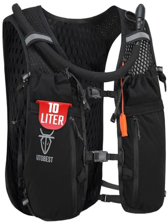 UTOBEST Laufweste 10L, Laufrucksack, Herren Damen Ultraleicht Trinkrucksack, Verstellbare Brustgurte, Reflektierender Trinkrucksack mit Handyhalterung