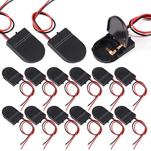 AOICRIE 15pcs cr2032 Battery Holder Button Battery Holder Coin Cell Battery Holder with Switch CR2032 1x3V Battery Socket Holder Case Box with Wires Lead ON-OFF Switch (Black)