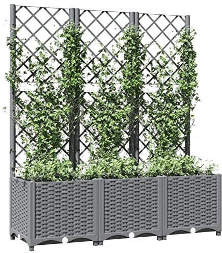 Gecheer Planter Box with Trellis Trough Planter with Topped Trellis, Rectangular Flowerpot With Lattice, Flower Raised Bed Light Grey 120x40x136 cm PP