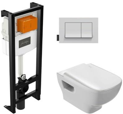 Jacob Delafon - Pack WC Suspendu sans Bride Struktura + abattant + Plaque + bâti