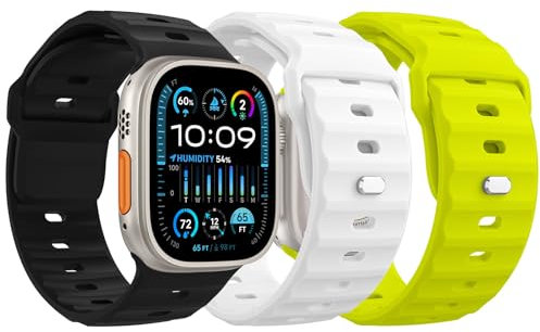 MoKo 3Stück Ozean Armbänder Kompatibel mit Apple Watch Ultra 2 Armband 49mm 46mm 45mm 44mm 42mm für Herren Damen,Wasserdicht Silikon Sport Armband für iWatch Serie 10 9 8 7 6 5 4 3 SE Ultra 2,FG/W/S