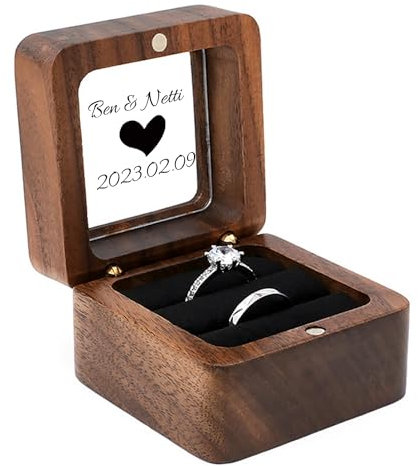 AIFLM Personalisierte Holz Ring Box Gravierte Holz Ring Case Box für Hochzeitszeremonie Jubiläum Geburtstagsgeschenk Ideen