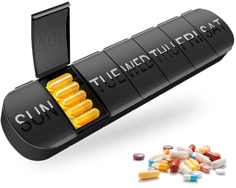 NICEIN 7 Tage Tablettenbox - BPA-frei, Morgens Abends Pillendose,Tragbare und Feuchtigkeitsbeständiger Medikamentenbox,Tabletten Organizer für Medikamente,Vitamine,Fischöl (Ⅰ|Schwarz)