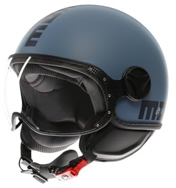 MOMODESIGN - FGTR CLASSIC E2206, Jet-Helm, offener Helm für Motorräder und Motorroller, für Männer und Frauen, Matt Dusty Blue/Blue, L