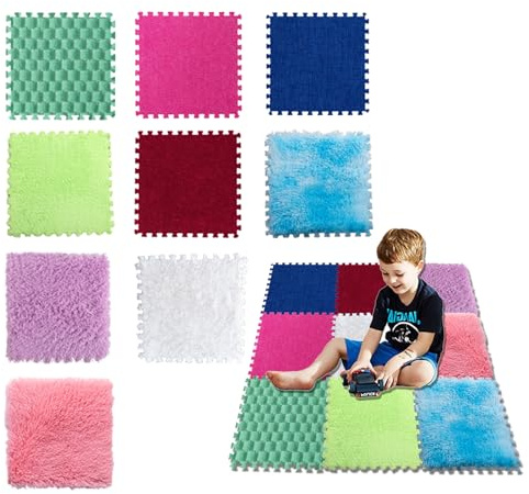 Sensory Tiles Plush Foam Floor Mat - 9/12/18 Pcs Interlocking Rugs for Sensory Room & Playroom - Textured Sensory Mat Puzzle, Carpet Tiles, 12x12 Inch