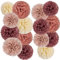 SUNBEAUTY Tissue Paper Pom Poms Decorations - 15pcs Nature Brown Paper Flowers Decorations Dusty Rose Blush Pink Hanging Decor for Home Birthday Baby Shower Valentine Bachelorette Prom Boho Wedding