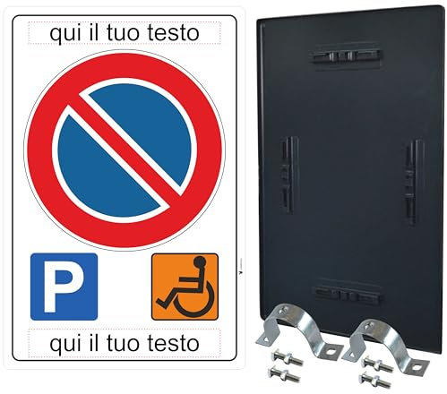 Pubblimania Parcheggio Disabili per paletto con personalizzazione Cm 40x60 In metallo con kit di staffe e bulloni per installazione a Paletto (Disabili)