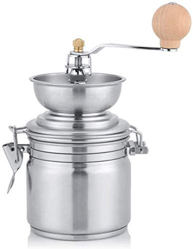 Handliche manuelle Kaffeemühle, Kaffeemühle, tragbare ergonomische Kaffeemühle aus Edelstahl mit Holzgriff, Muskatmühle