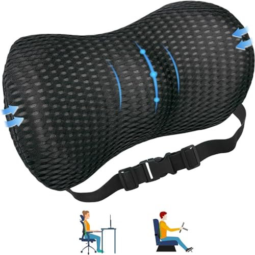 AgoKud Lendenkissen, Memory Foam Lendenwirbelstützkissen für Bürostuhl und Autositz, Rückenkissen mit Verstellbarem Gurt, Ergonomisches Design für Lendenwirbelbett, Linderung von Rückenschmerzen