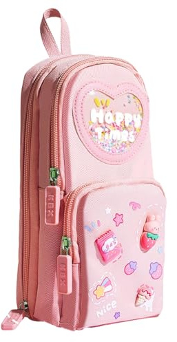 Trousse à crayons en forme de sac à dos de style coréen pour les élèves de l'école primaire, grande capacité, Sac à dos et trousse - Fraise, taille unique