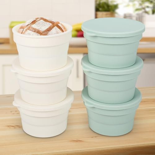 kswiown 6Pcs Faltbarer Gärkörbchen Set für Brot mit Deckel, 13cm Pizzateig Box aus Antihaftendem Silikon, Pizzateig platzsparend Gären, Pizza Zubehör, Sauerteig Starter Kit