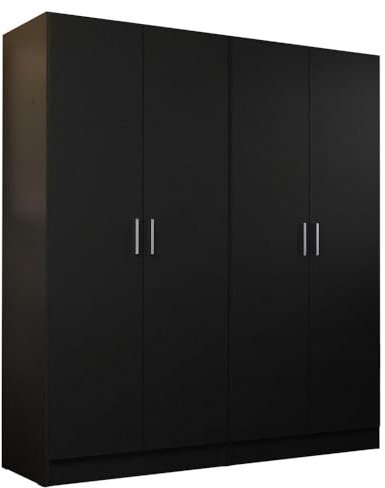 Madesa Kleiderschrank-Set mit 2 Kleiderschränken, Hängeschrank, 4 Türen mit Regalen, 160 cm, Organisationseinheit für Schlafzimmer und Büro, Schwarz