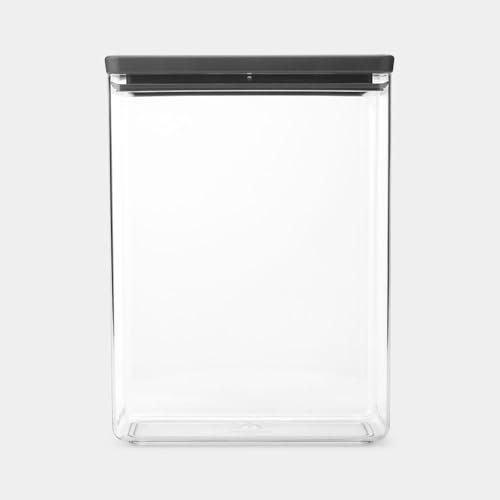 Brabantia TASTY+ Stapelbarer Behälter | XXL Luftdichte Vorratsdose mit Silikondichtung für die Küche | Glas für trockene und feuchte Lebensmittel, Zucker, Mehl | 5,4 l Fassungsvermögen | Dark Grey