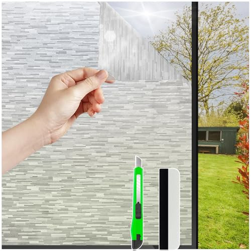 HONLONE Milchglasfolie Selbstklebend Fenster, 44.5x100cm Sichtschutzfolie Fensterfolie Muster, Statische Fensterfolie Blickdicht von Aussen, Anti-UV Klebefolie Fenster Sichtschutz Für Zuhause Büro