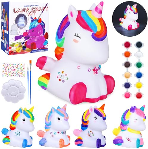 Jovicos Paint Your Own Unicorn Lamp Kit, Craft Kits for Kids Unicorn Christmas Birthday Gifts for Girls Age 3-10