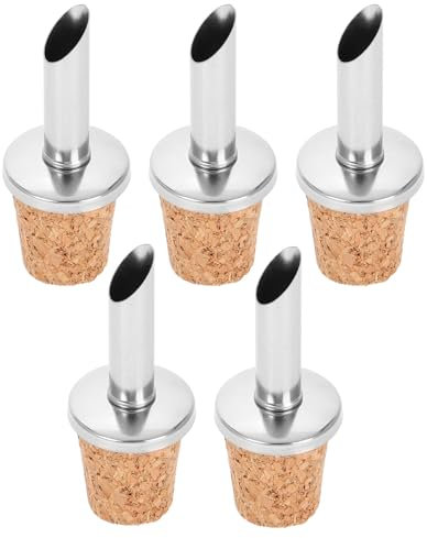 Amosfun 5pcs Bottle Pourer, Stainless Steel Liquor Pourers with Cork, Soda Bottle Oil Bottle Oil Spouts Bottle Vinegar Bottle Spirit Pourer