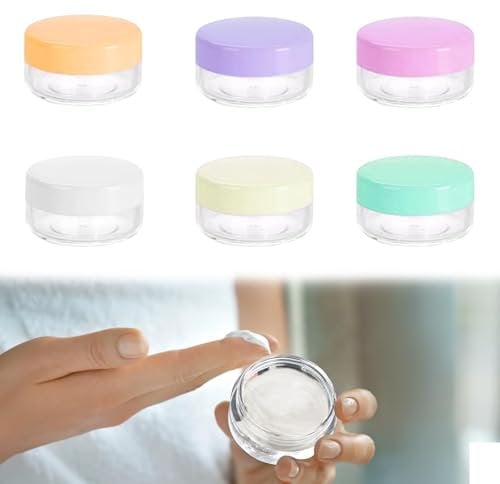 6PCS Travel Pots for Cream Empty Travel Containers for Creams Plastic Travel Cream Pots with Lids Cosmetic Sample Pots for Mini Toiletries 10ml for Creams Lotions Samples Cosmetics