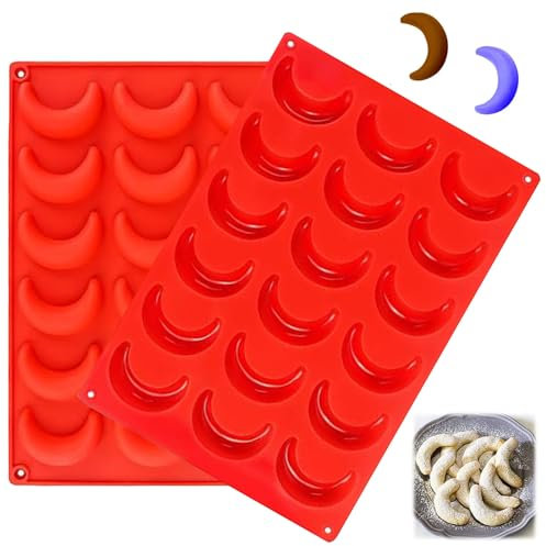 YCHYAN 2 Stück Vanillekipferl Backform, Silikon Vanillekipferl Ausstecher, Vanillekipferl Blech, Leicht aus der Form zu Lösen, Leichte Reinigung, Geeignet für Vanillegebäck, Pralinen, Kekse