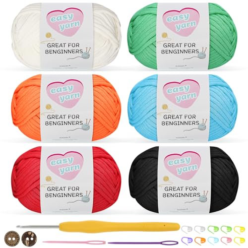 Nissary Häkelgarn,dicke Wolle zum Häkeln 6 x 50g, Häkelgarn für Anfänger, Baumwolle zum Häkeln,Amigurumi-Garn, Baumwollgarn mit 3,5 mm Häkelnadel, Häkel-Starter-Set