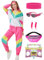 Coseaon 80er 90er Jahre Outfit Damen Trainingsanzug Jacke Hose Anzug 80er Retro Kleidung Accessoire 80s Kostüm Halloween Karneval Party (RosaWeiß, M)