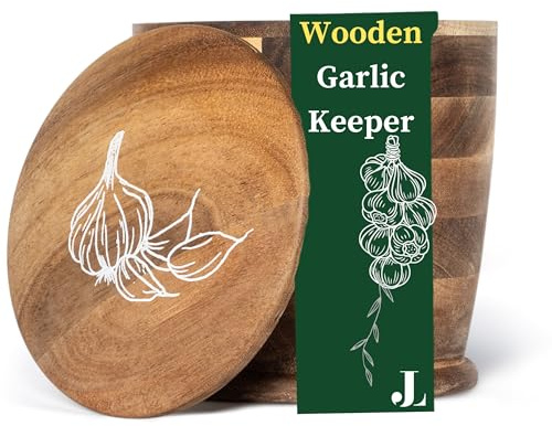 Jean Lemond Introducing The Always Fresh Acacia Garlic Keeper For Counter. A Crafted & Large Garlic Storage Holder Jar. A Farmhouse Container Pot Saver.