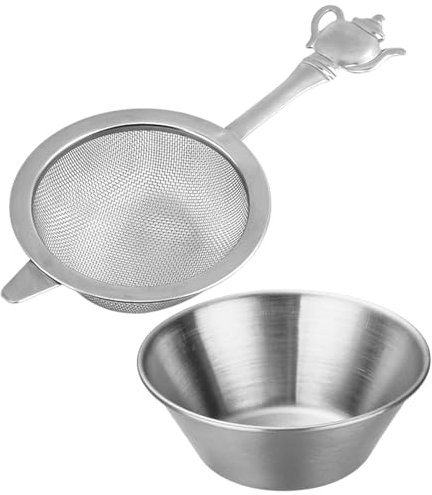 1 Colander and 1 Stainless Steel Small Bowl, Tea Filter, Creative Tea Set, Tea Making Accessories, Kitchen Tools