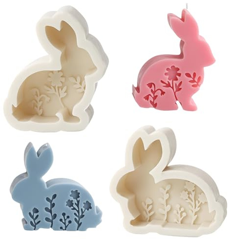 Osterhase Silikonform,2 Stück Silikonformen Gießformen Ostern,Osterhase Kerzenformen zum Gießen,Silikon Gießform for Gips, Sojawachs Kerzen, Ostergeschenke