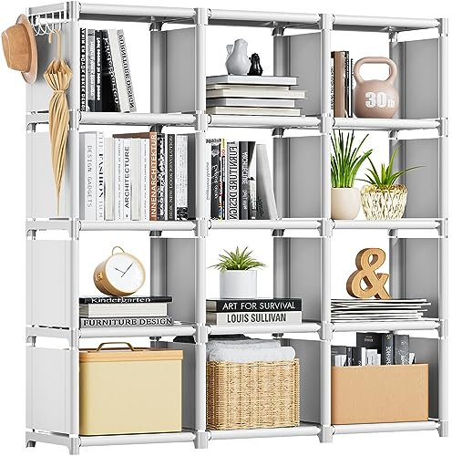 Bücherregal mit Fächern,würfelregal aufbewahrungsregal regalsystem,bookshelf, cube shelf für Schlafzimmer,Wohnzimmer, Home Office,Zur Aufbewahrung von Büchern, Kleidung,Spielzeug (Weiß, 12 Gitter)