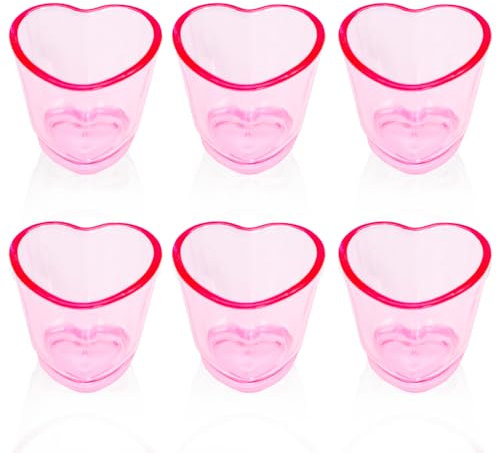 Mritrit 6 Stück Schnapsgläser Herz Kunststoff, Süßes Rosa Soju Gläser Set für Geburtstagsfeiern und Valentinstag, 45 ml Transparent Schnapsglas Herz für Barwagen