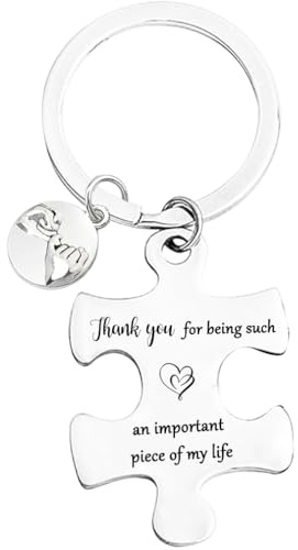Tecreo Inspirational Puzzle Piece Keychain, Thank You Gift with Heart Charm, Key Chain Gift for Dad, Mum, Brother, Sister, Friend