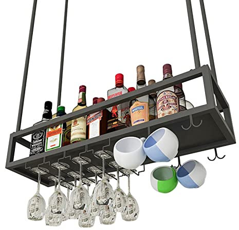 ZYFBD Hängendes Weinregal an der Decke – Iron Art Wandmontierte Bar-Einheit für Weinflaschen und Champagnergläser, Unterschrank, Küchenregal, Restaurant-Dekorationsregal