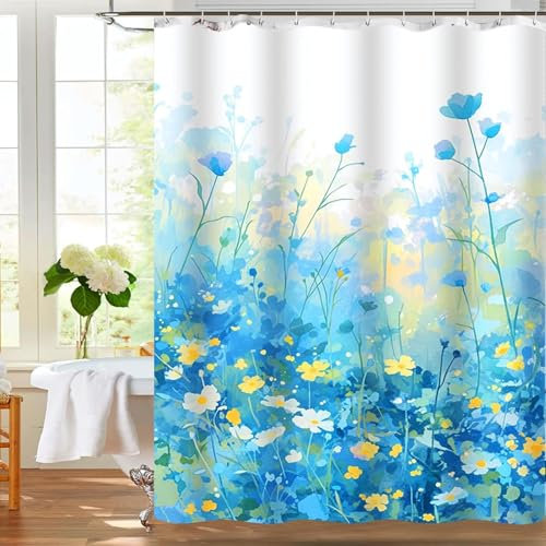 Rideau de douche 180 x 200 cm - Motif floral - Motif floral - Lavable - Tissu polyester - Avec 12 anneaux de rideau de douche - Anti-moisissure - Imperméable - Ourlet lesté