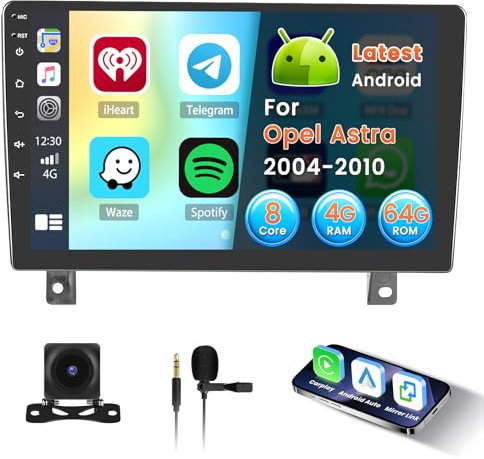 Inefala 8 Core 4+64G Radio para Opel Astra 2004-2010 Android 15 con Wireless Carplay y Android Auto, 9'' Pantalla Táctil Estéreo Radio con Bluetooth 5.0 59UI 32 EQ DSP GPS FM/RDS SWC Cámara Inversa
