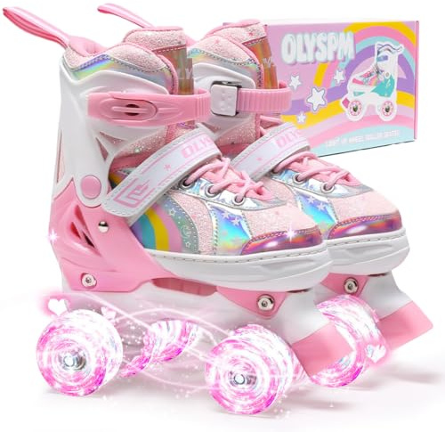 OLYSPM Rullskridskor Flickor Justerbara Skridskor 4 Wheel Skridskor, Children's 4 lysande hjul för flickor och pojkar