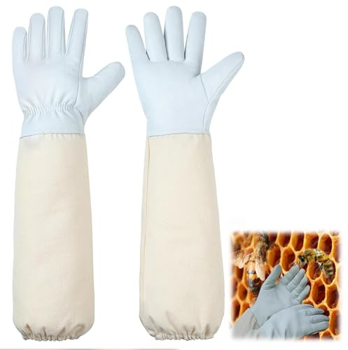 Cfcyhla Imkerhandschuhe aus Ziegenleder,Atmungsaktive Imkerhandschuhe Stichfest,Imker Handschuhe Herren Damen,Imker Schutzhandschuhe mit Langen Ärmeln,Imkerhandschuhe Leder für die Gartenarbeit(L)