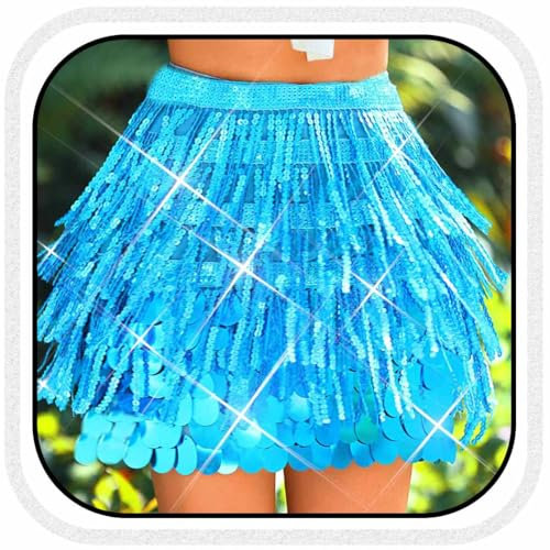 Atigy Rosa Paillettenrock funkelnder Bauchtanzrock mit Fransen Meerjungfrauen Kostümröcke für Frauen (DE/NL/SE/PL, Alphanumerisch, Einheitsgröße, Regular, Regular, hellblau)