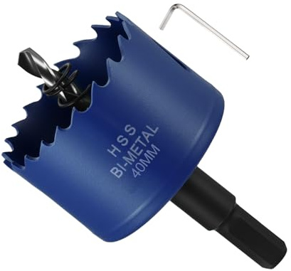 METALLIXITY Bi-Metal Hole Saw Kit 40mm (1-9/16), M42 High Speed Steel Hole Cutter with Center Drill Bit, Hex Key and Spring - for Metal Sheet, Wood, Plastic Plate and PVC Board. Blue