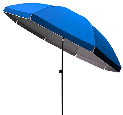 Parasol de 2,4 m Parasol Rond, Parapluie de Soleil extérieur, Parapluie de inclinable, Ruban argenté épaissi, Bleu (Taille: 2,6 m)
