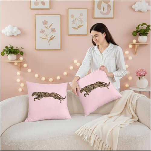 feelingyou Leopard Drucken Werfen Kissenbezüge Set von 2,55x55cm Afrikanischer Gepard Kissenhülle für Mädchen Aquarell Rosa Kissenabdeckung