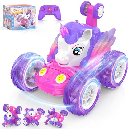Boocang Remote Control Car Toy for Girls Age 3+, Unicorn Gift RC Car | Kids Children Toy 4 5 6 7 8 Years Old, Christmas Birthday Present Stocking Filler Monster Truck Pink & Purple Surprise Stuff