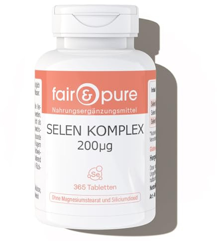 Fair & Pure Selen Komplex Tabletten 200μg, 365 Stück, schluckfreundlich, veganes Nahrungsergänzungsmittel ohne Zusätze, in Deutschland hergestellt