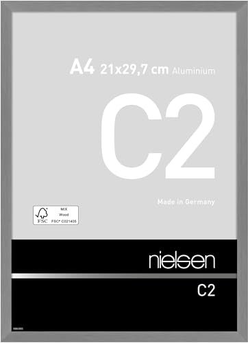nielsen Bilderrahmen, 21 x 29,7 cm (A4), Aluminium, Grau matt, Dokumentenrahmen zum Aufhängen im Hoch- & Querformat, Echtglas, C2
