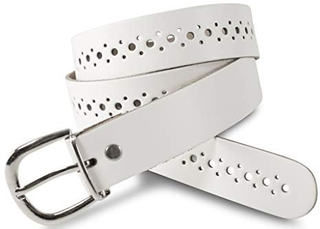 SCAMODA Damengürtel aus Echtleder mit Lochmuster, silberner Gürtelschnalle - Made in Germany (Weiß - 115/BW100 - Br. 3cm)